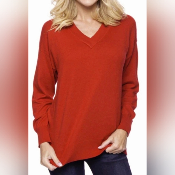 Basic Edition Luxurious Yarns Women's 100%Acryl V - Neck Sweater Soft Red Large - Picture 16 of 16